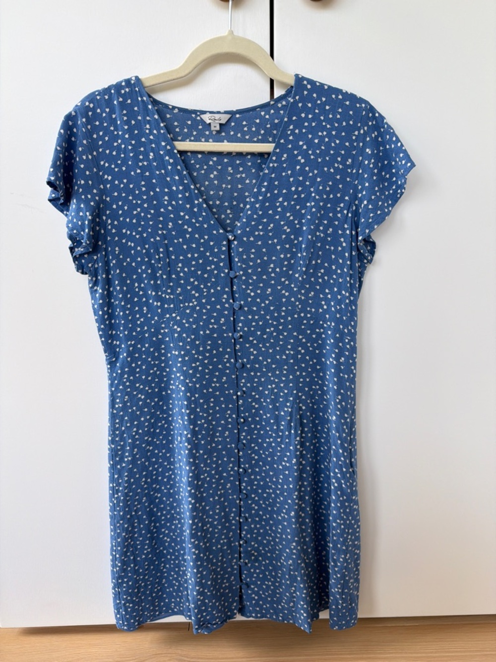 Rails Blue V-Neck Button-Front Mini Dress with White Micro Dots